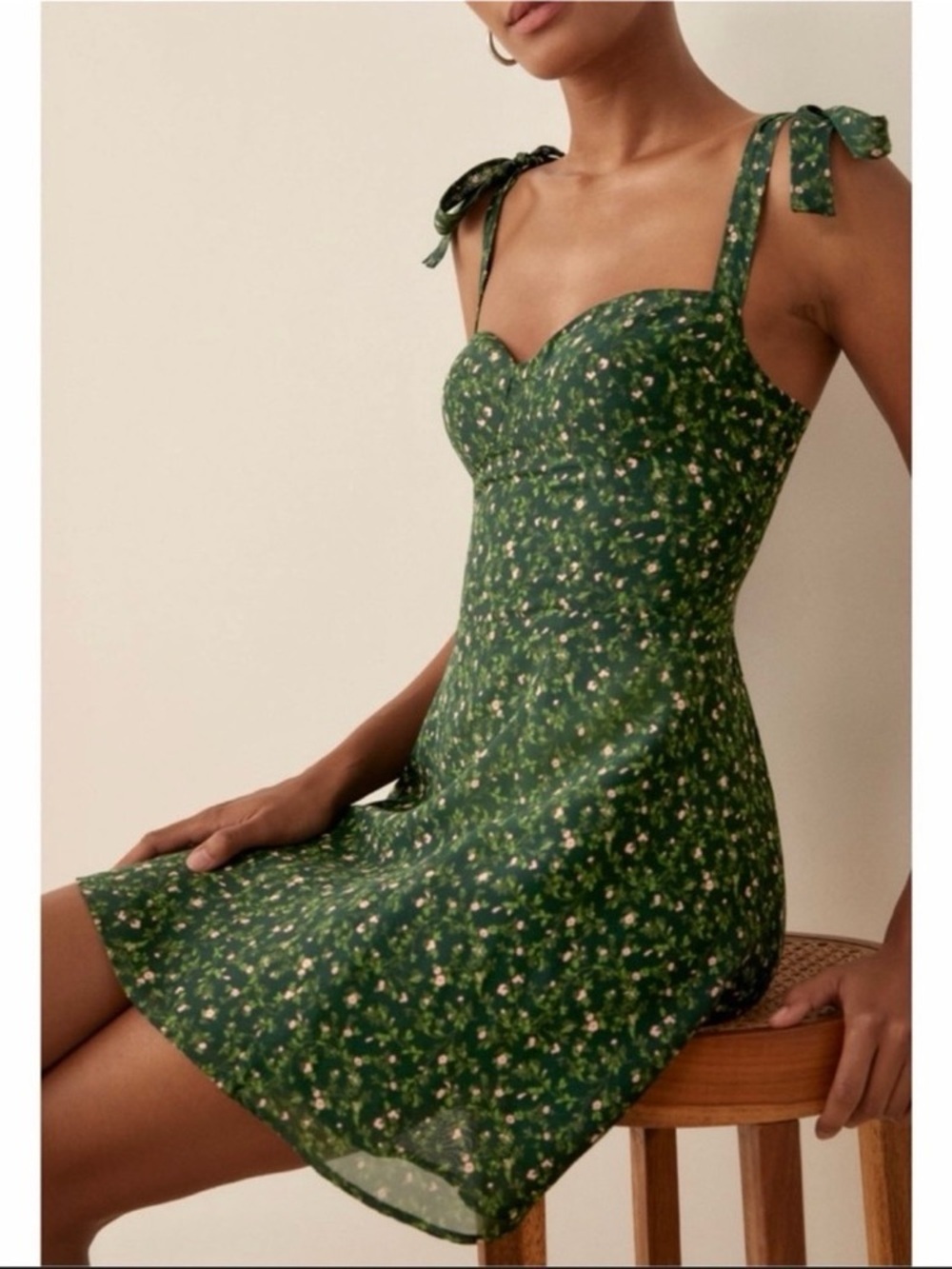 Reformation Niara Boho Tie Straps Smocked Floral Mini Dress In Coriander Size 0 - Picture 3 of 7